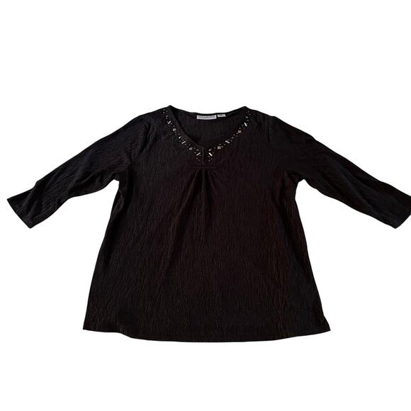 Sag Harbor Black Textured Beaded Neckline Blouse Plus Size 1X Work Office - Picture 1 of 7